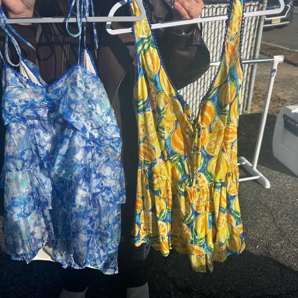 Fashion Nova Blue and Yellow Floral Jumpsuits